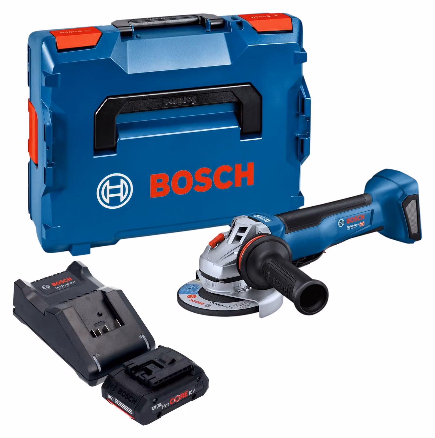 Smerigliatrice angolare a batteria Bosch GWS 18V-10 P Professional 18 V 125 mm Brushless + 1x batteria ProCORE 4,0 Ah + caricabatterie + L-Boxx