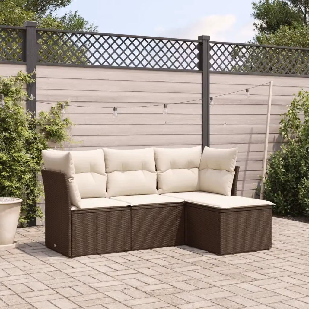 Set Divano da Giardino a L 4 pz DESIGN IN con Cuscini in Polyrattan Marrone e Bianco – 2