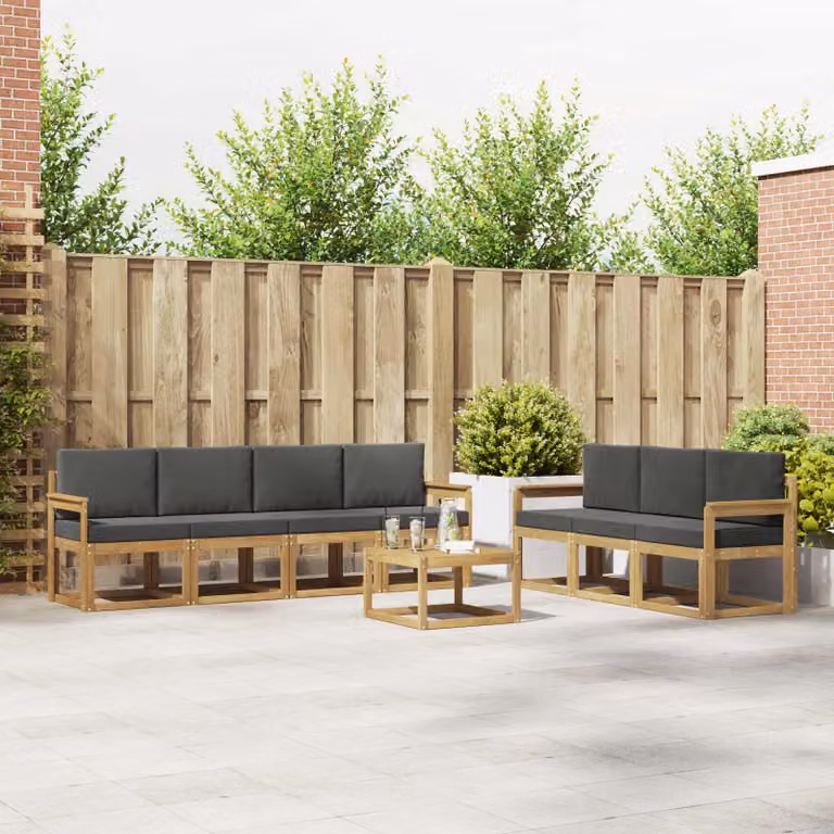 Set di divani da esterno vidaXL 7 pz in legno di acacia con cuscini, marrone e grigio