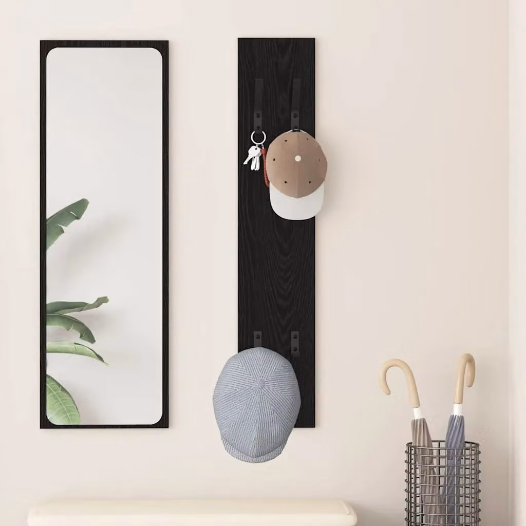 vidaXL Appendiabiti a muro moderno in legno nero con ganci distribuiti L: 100 cm, H: 20 cm, P: 1,5 cm