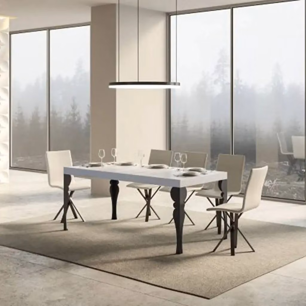 Tavolo allungabile Itamoby moderno in legno e metallo, colore bianco frassino con gambe antracite, L: 180-284 cm x P: 90 cm – 2