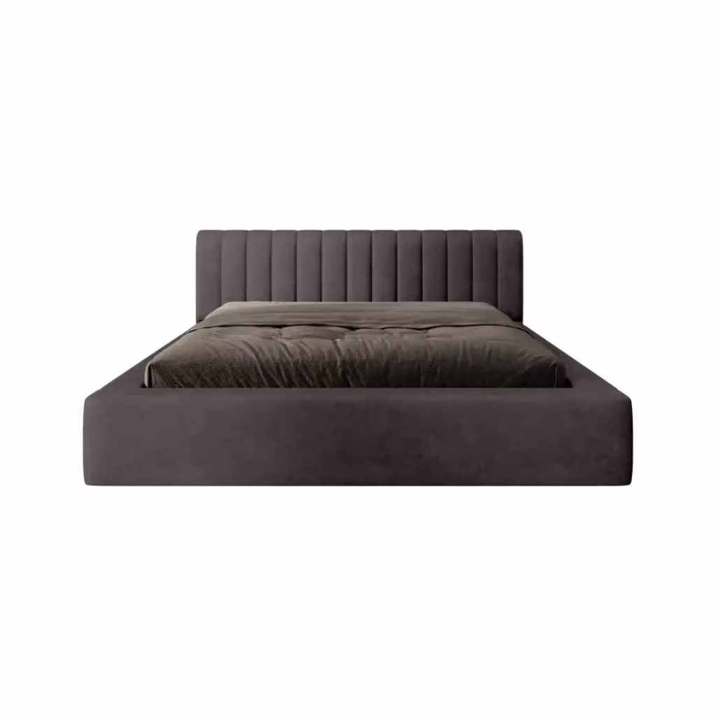Letto contenitore CERVIN Meublorama in tessuto bouclé color beige e grigio con rete sollevabile e design moderno L/P/H: 180 x 200 x 86 cm – 2