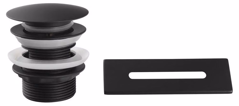 SET Copertura troppo pieno + scarico vasca 1¨1/2, clic-clac, nero opaco