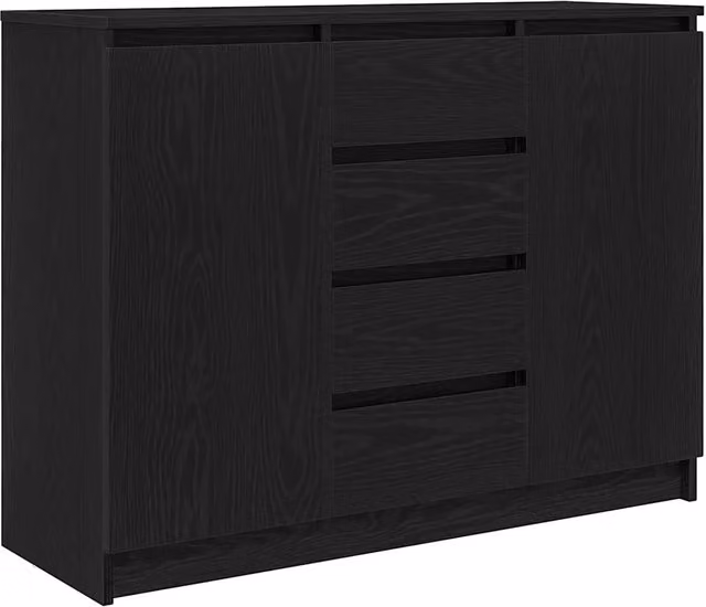 Credenza | Madia | Buffet da pranzo | Armadio da pranzo con Cassetti Rovere Nero 100,5x35x76 cm Truciolato
