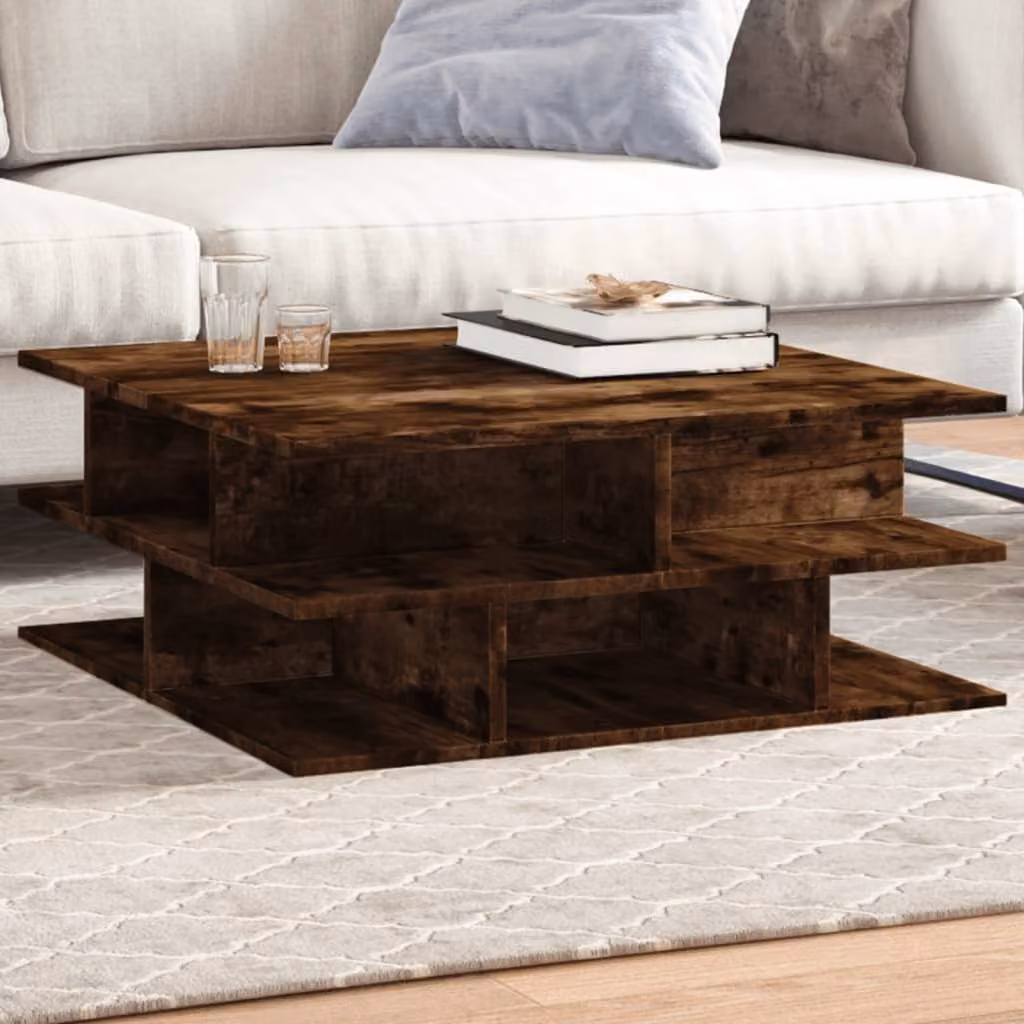 Tavolino da salotto vidaXL in legno color rovere fumo, design moderno e quadrato, L 70 x P 70 x H 29 cm