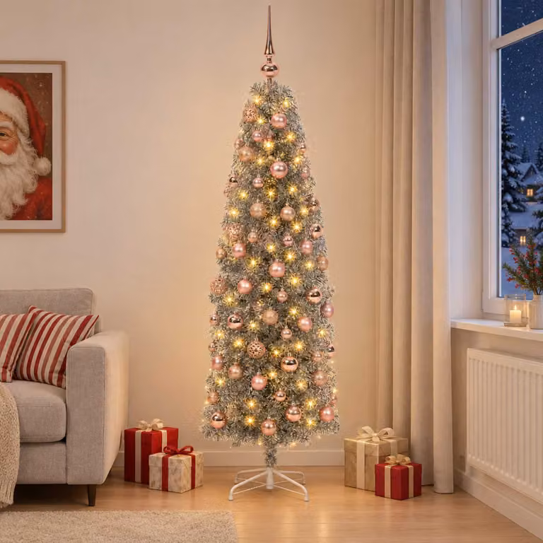 vidaXL Albero di Natale Artificiale Slim con Palline 180 cm 300 LED