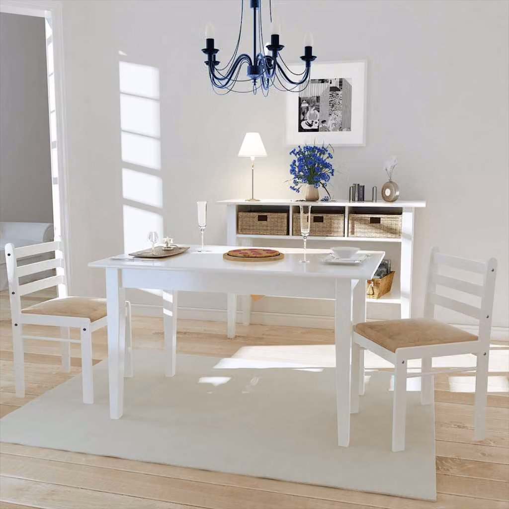Set di 2 sedie da pranzo vidaXL in velluto bianco e legno di Hevea massello