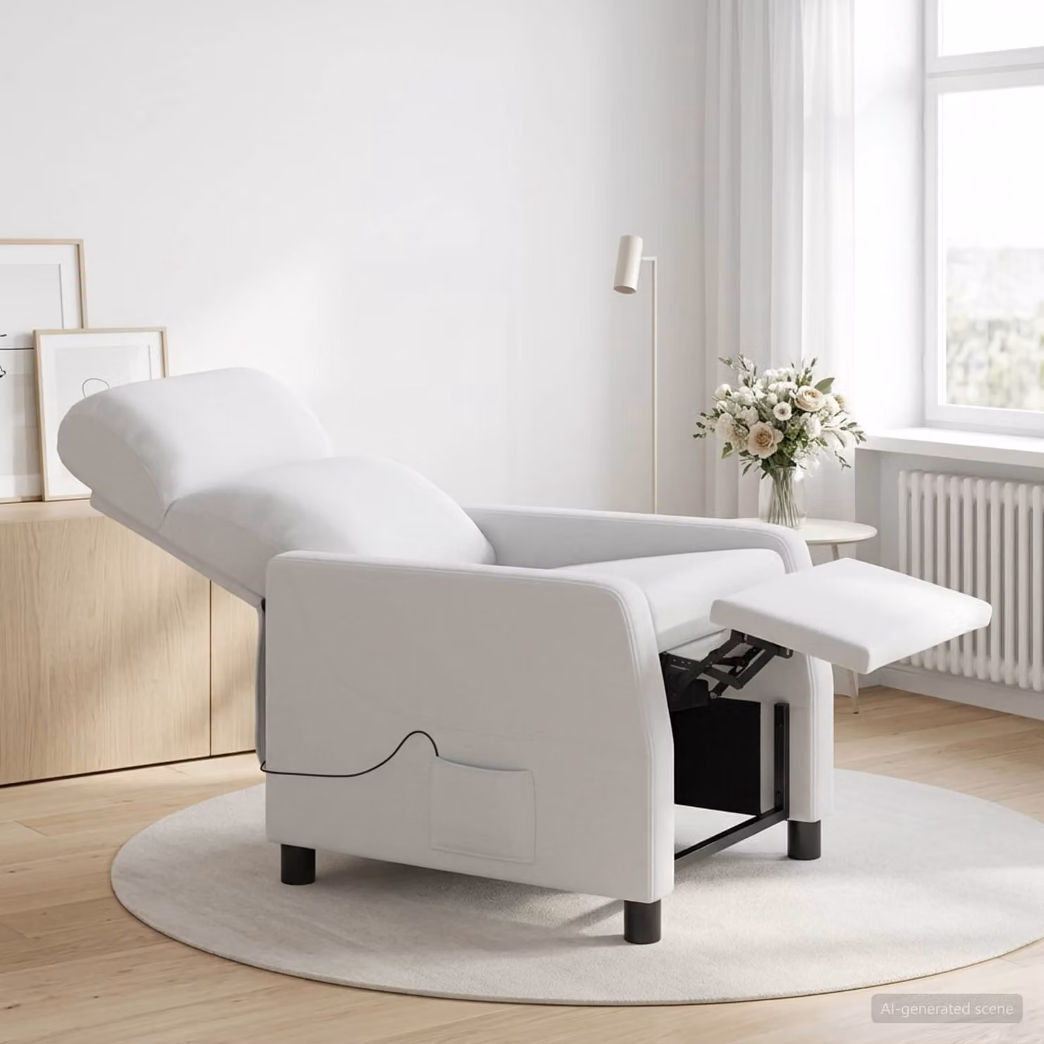 Poltrona relax reclinabile vidaXL in tessuto bianco con braccioli e struttura moderna per soggiorno o ufficio