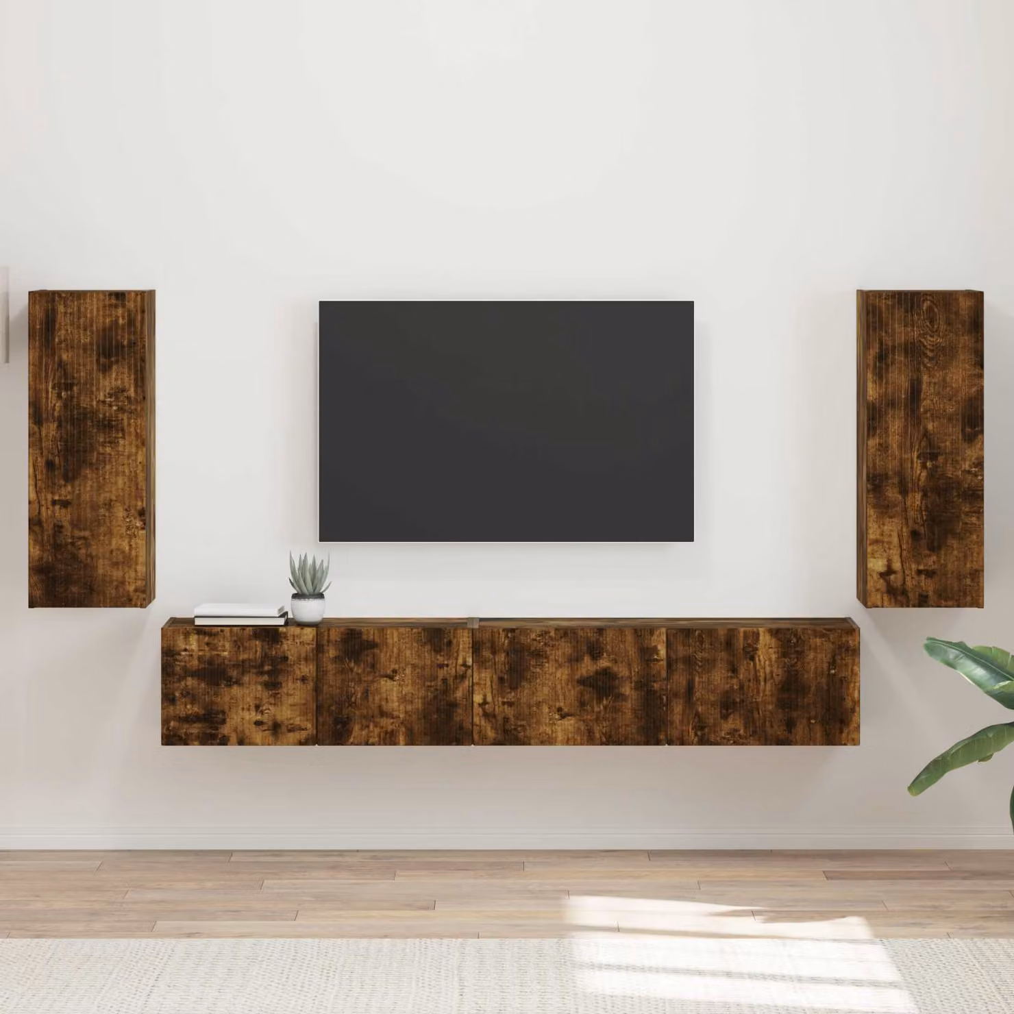 Set mobile TV moderno vidaXL in 4 pezzi Rovere fumé marrone in legno – 1