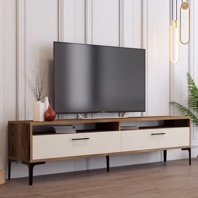 Cantoira, Mobile Porta tv 2 Ripiani, 180x47x35h cm Bianco Crema