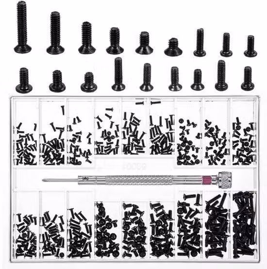 - Piccole viti - 500 pezzi - Mini kit di riparazione con cacciavite - Nero - Adatto per occhiali e laptop - 18 diverse misure - Ideale...