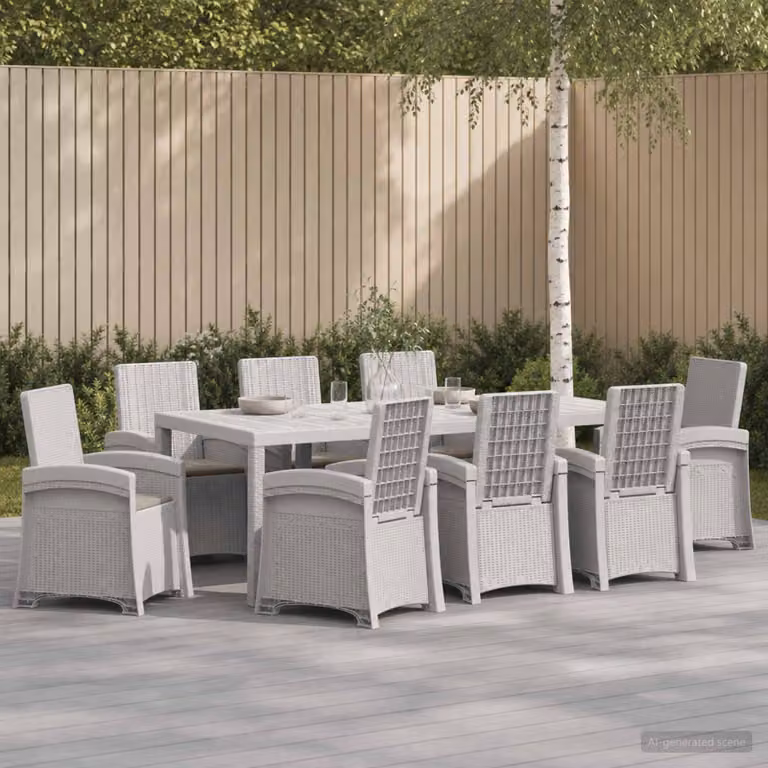 vidaXL Set da Pranzo per Giardino e Terrazzo in Polyrattan da 9 Pezzi, Bianco e Grigio