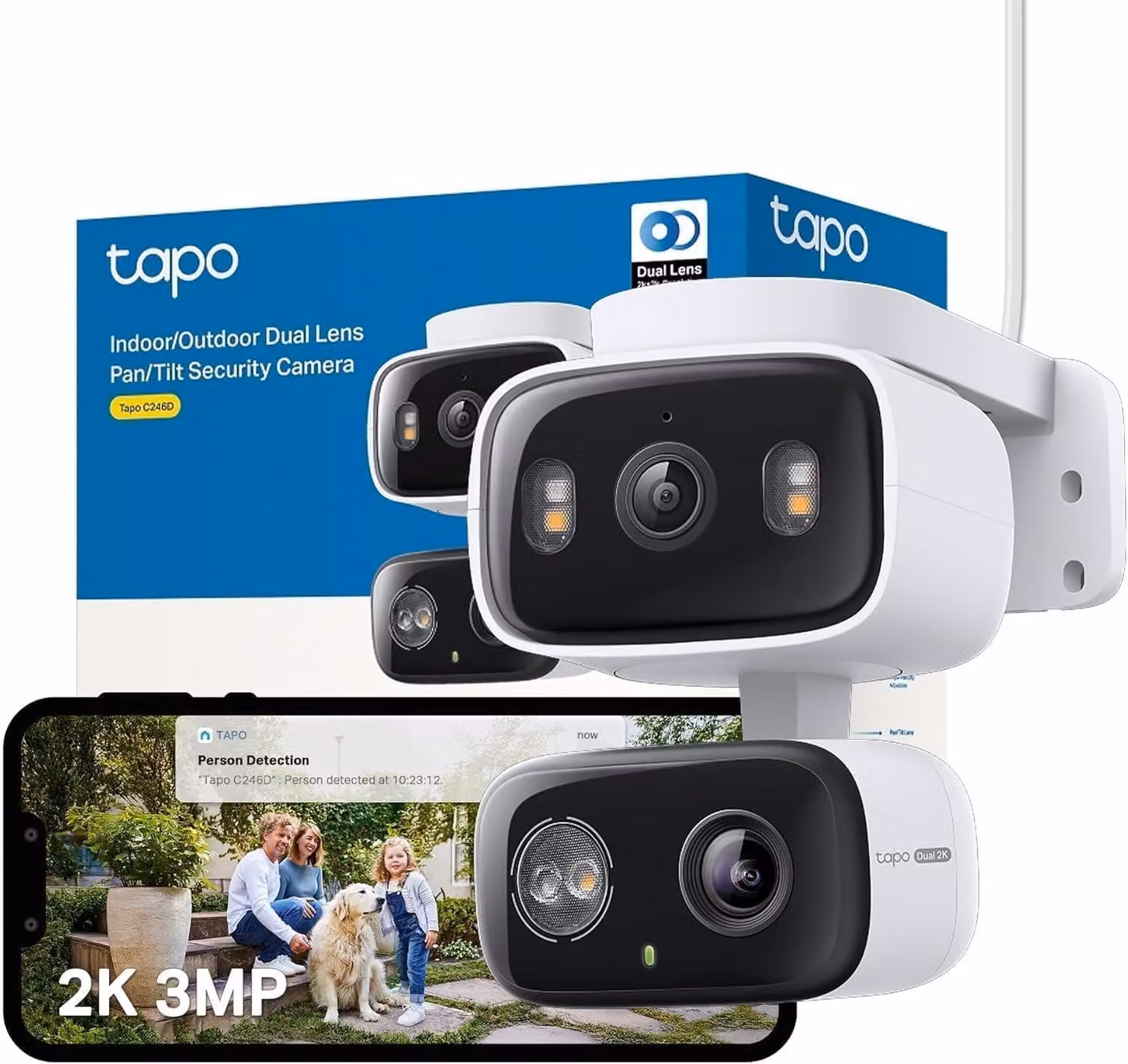 Telecamera di sicurezza Wi-Fi con doppia lente 2K e visione notturna
