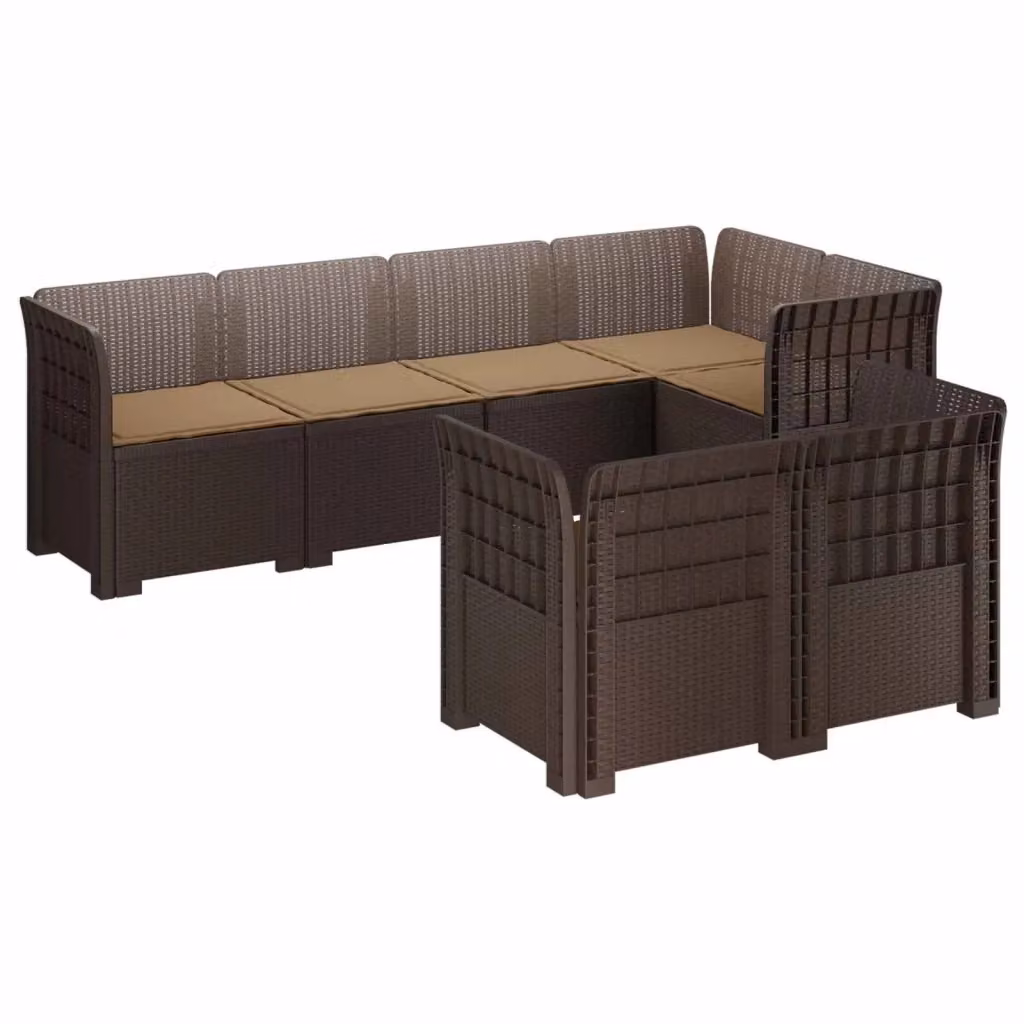 Set da giardino a L con divano da 7 posti vidaXL in polyrattan marrone con cuscini inclusi e rivestimenti rimovibili – 2