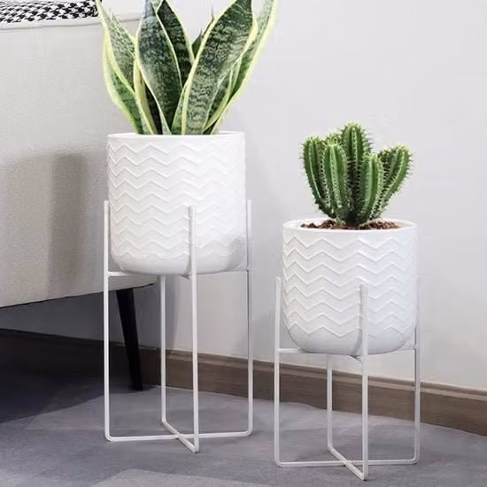 Set di 2 supporti per piante in metallo 31 cm & 45 cm Supporto per fiori Vasi per piante Moderni sostegni per vasi da fiore per interni e esterni Casa Giardino Terrazza Patio Decorazione (Bianco)