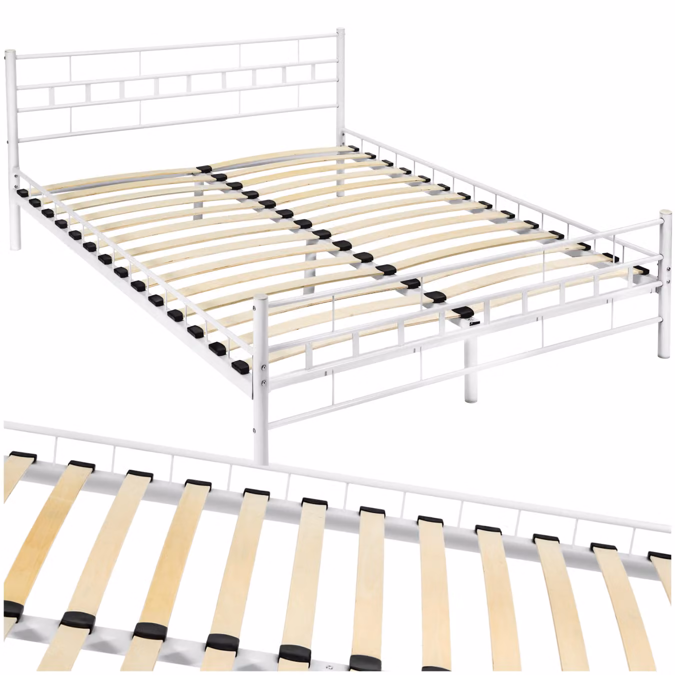 Letto moderno TecTake GmbH in legno di pino laccato bianco con rete a doghe elastiche L/P/H: 200 x 140 x 76 cm – 1