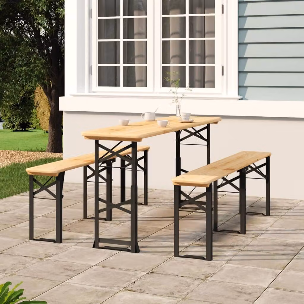 The Living Store Tavolo da birra pieghevole 170x50x75/105 cm in legno di abete massiccio