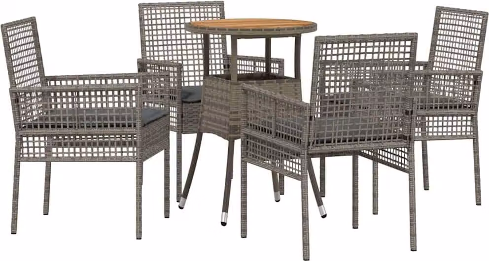 Set da Pranzo per Giardino 5 pcs Grigio polyrattan