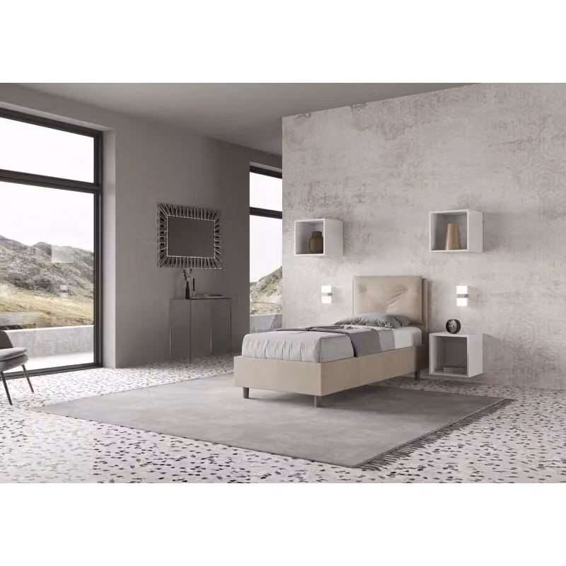 Letto singolo imbottito Appia Ityhome in microfibra color sabbia con rete inclusa L: 80 cm, P: 210 cm, H: 110 cm – 2