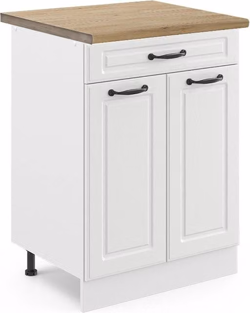Mobiletto base per cucina R-Line Bianco rustico/Bianco 60 cm con cassetto, PL Rovere Vicco