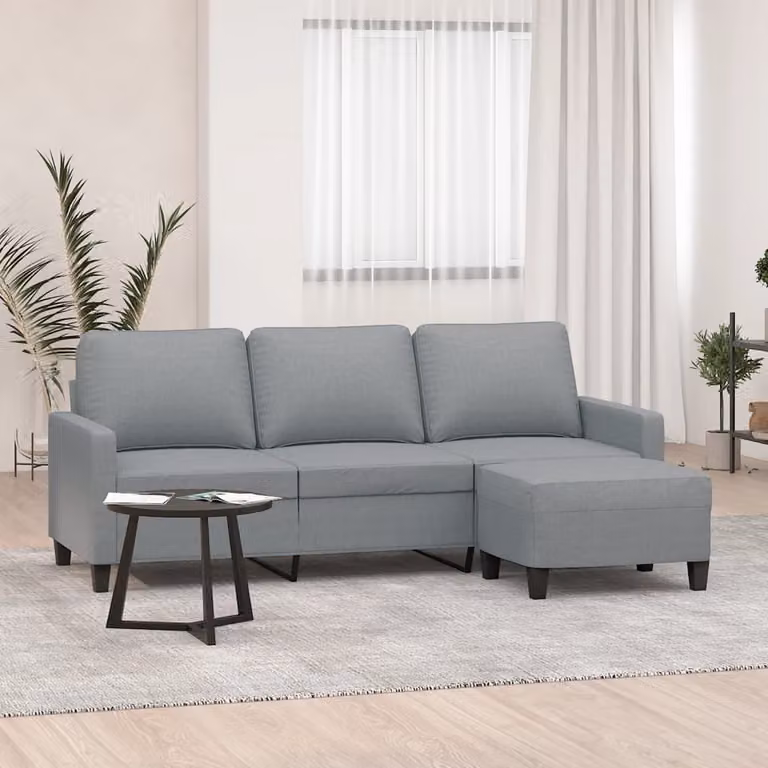 Maison Exclusive - Divano a tre posti con poggiapiedi, grigio chiaro, 180 cm, tessuto