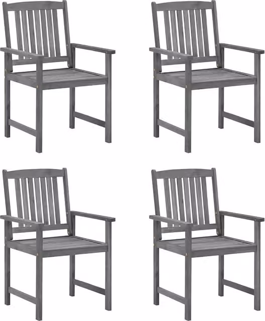 Set di 4 sedie da giardino in legno di acacia con cuscini grigi e rossi e braccioli