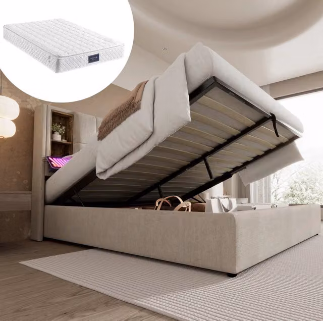 Letto contenitore 160x200 cm con ricarica wireless e USB