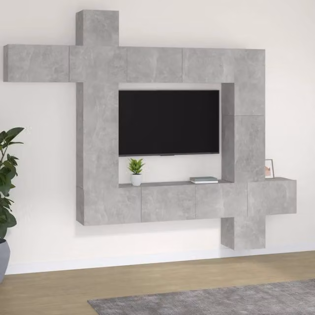 Set di Mobili Porta TV 9 pz Grigio Cemento in Legno Multistrato 3114657