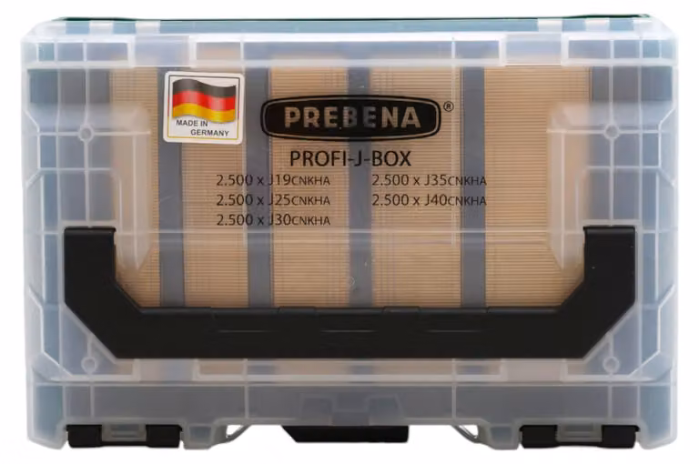 Prebena PROFI-J-BOX chiodi a testa ribaltabile Brads 25 / 32 / 40 / 50 mm 12500 pz. zincati temprati