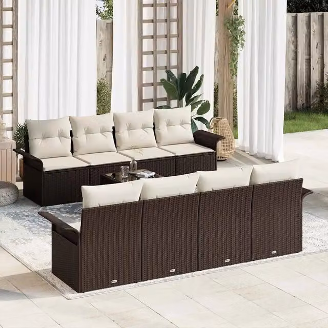 Set Divano da Giardino 9 pz 8-Numero di posti Marrone e Crema 3353957