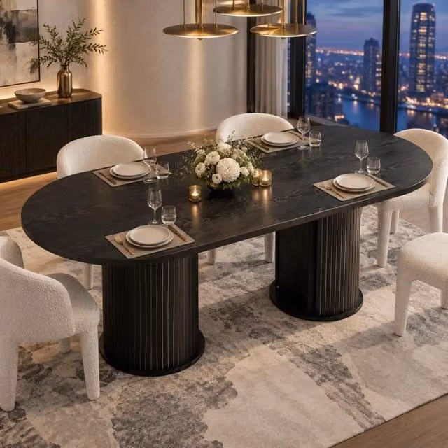 Tavolo da pranzo estensibile ULEVR 150-190x80 cm con vano nascosto e struttura interna in metallo, nero
