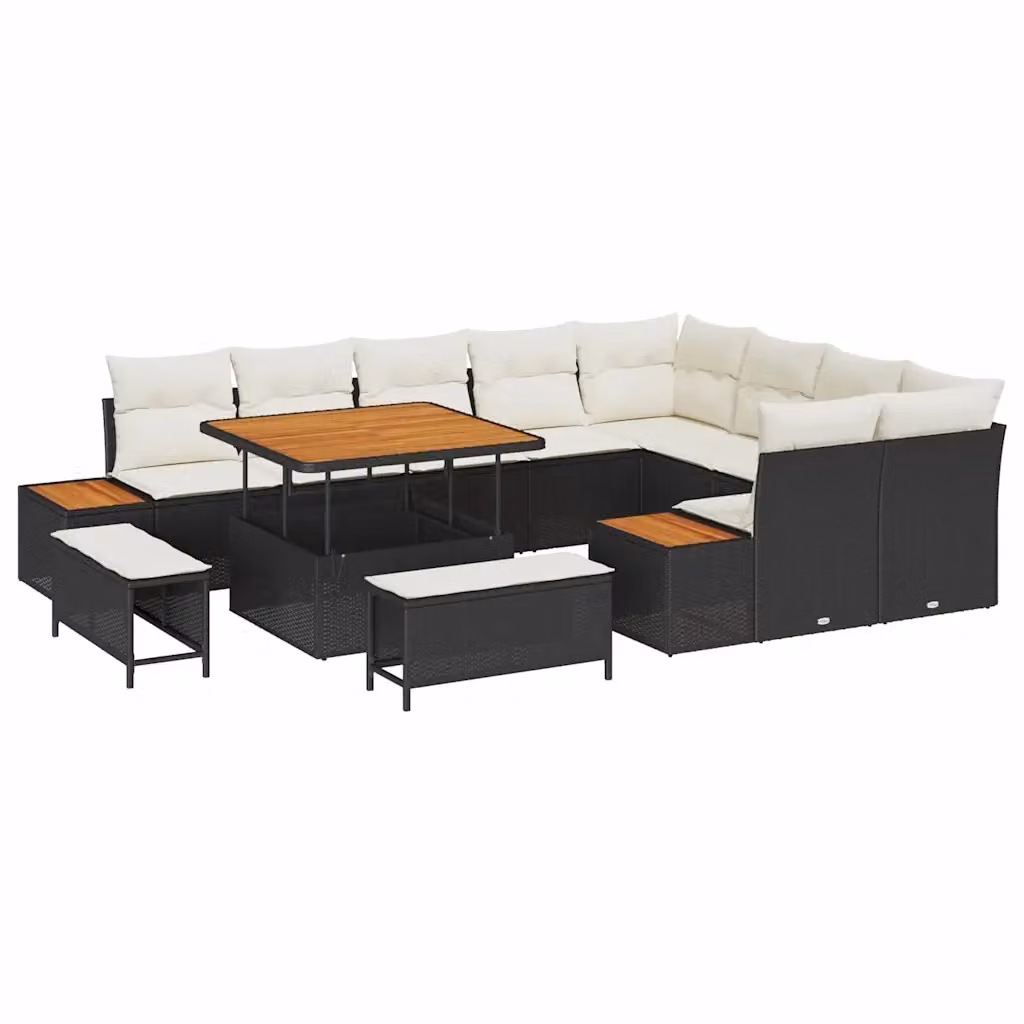 Set Divano da Giardino vidaXL a Forma a U con 12 Posti, Colore Nero, con Cuscini e Tavolino da Esterno – 2