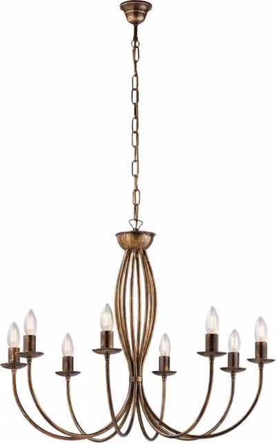 Lampadario Rustico a Sospensione Belight in Metallo con 8 Luci, Colore Marrone e Oro, Altezza Regolabile