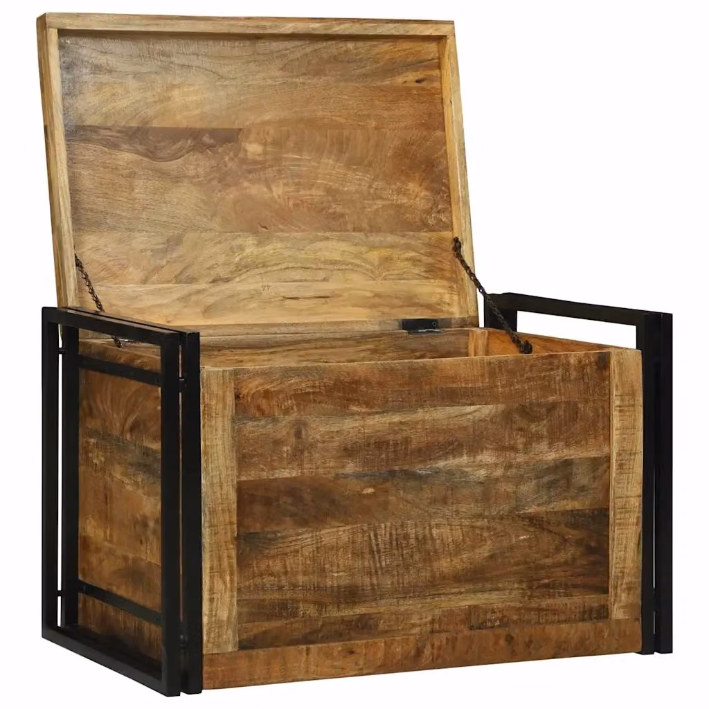 Scatola di stoccaggio moderna vidaXL in legno di mango e metallo, marrone e nero, L: 80 cm, P: 50 cm, H: 50 cm – 2