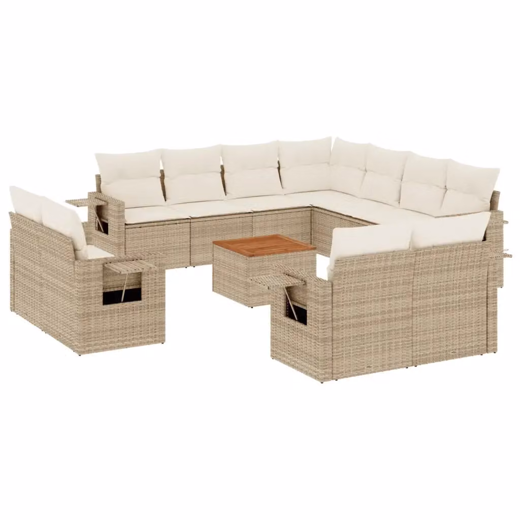 Set di Divani da Giardino vidaXL a forma di U in Polyrattan con Cuscini Beige e Tavolino da Esterno – 2