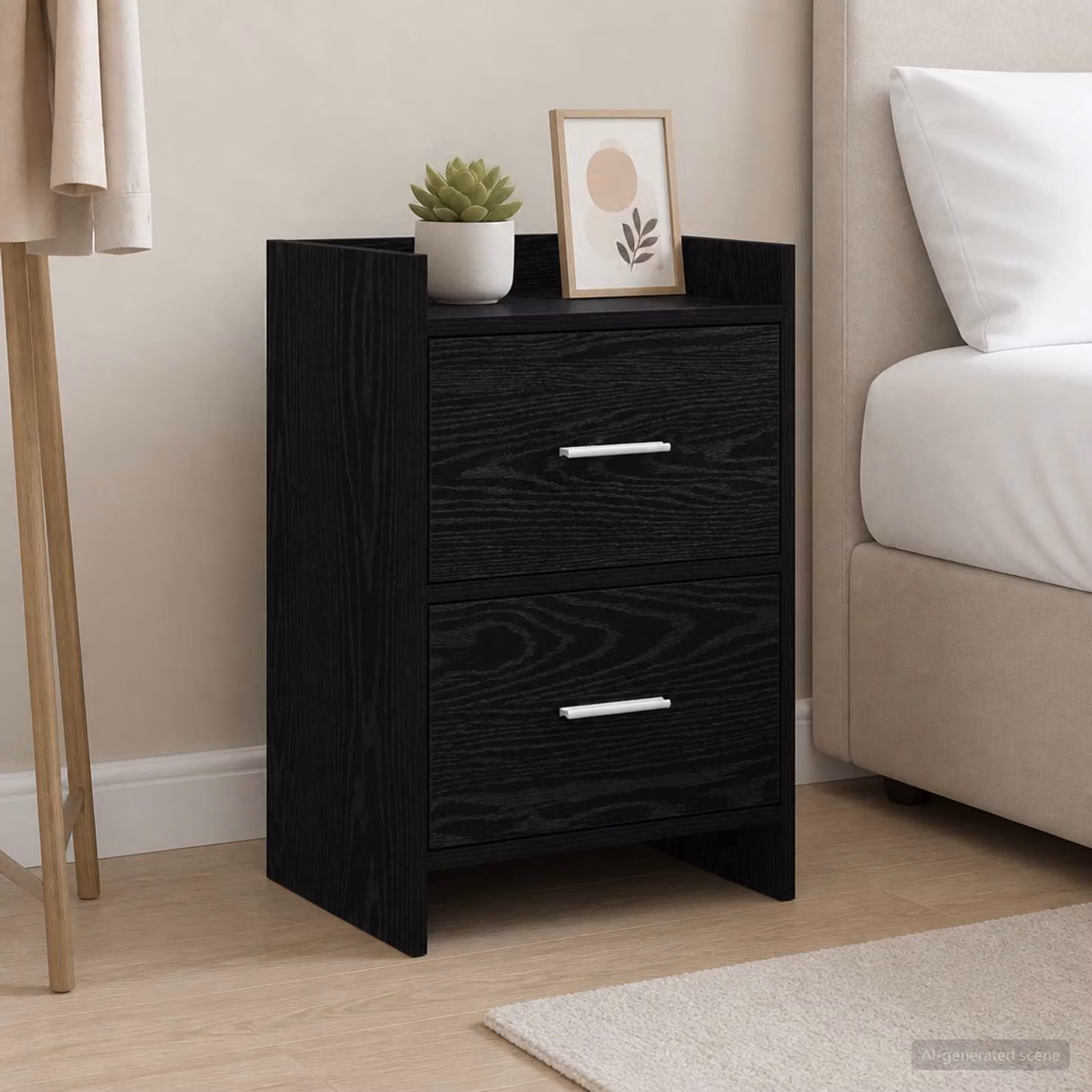 Comodino moderno vidaXL in legno e metallo, Nero opaco, L 40 x P 30 x H 60 cm