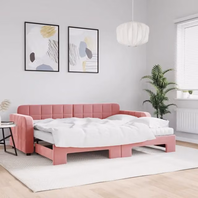 Divano Letto Estraibile vidaXL in Velluto Rosa con Funzione Notte e Cassetto Contenitore L/P/H: 223 x 71 x 91 cm, Materasso 80x200 cm
