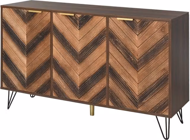 Credenza Moderna con 3 Ante e Ripiani in Colore Naturale e Maniglie Dorate, L: 120 cm, P: 38 cm, H: 76,5 cm – 1