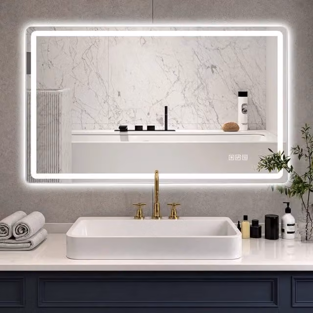 Specchio da bagno LED REDOM Argento con funzione antiappannamento e luce dimmerabile, L: 60 cm, H: 100 cm