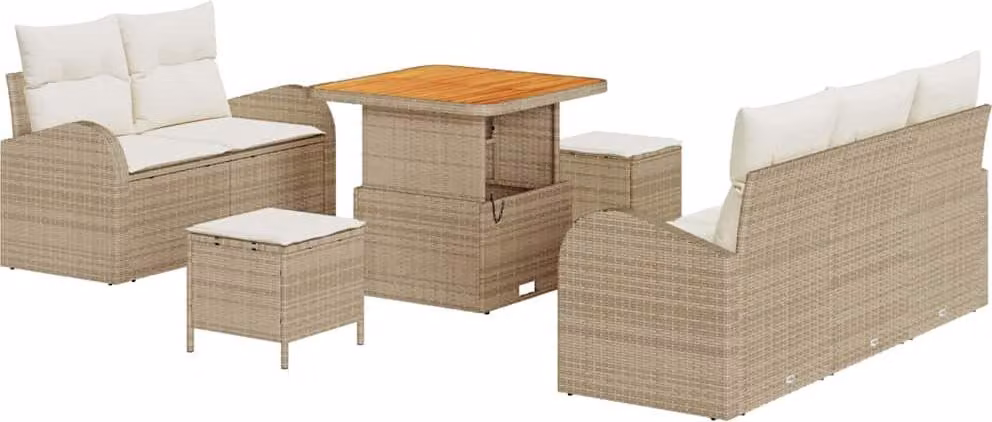Set Divano da Giardino con cuscino 8 pcs Beige polyrattan