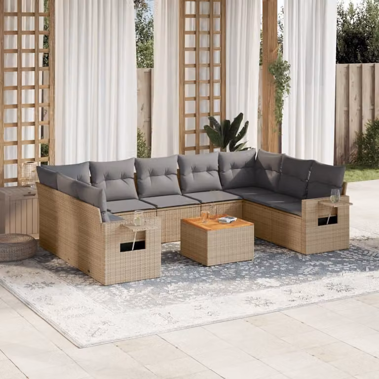 Maison Exclusive - Set Divano da Giardino 10 pz con Cuscini Beige Misto Polyrattan
