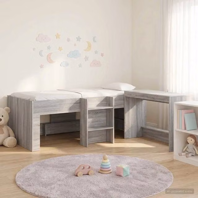 Struttura del Letto con Scrivania 2 pz Sonoma grigio 3423451