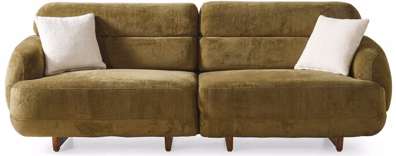 Divano angolare a tre posti, colore verde, stile moderno, braccioli imbottiti, estendibile, modulare