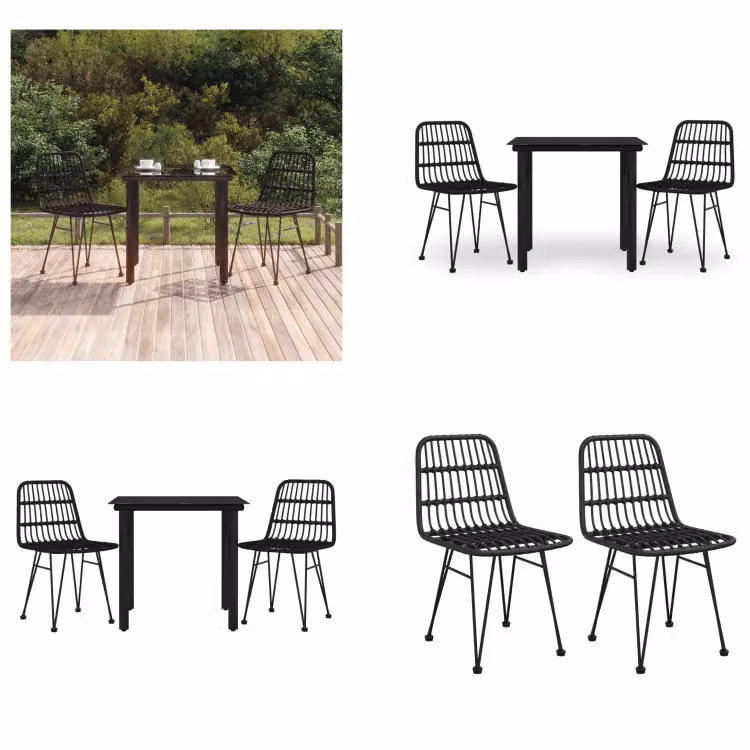 vidaXL Set da pranzo da giardino 3 pezzi in poly rattan nero - Set da pranzo da giardino - Set da pranzo da giardino - Set da pranzo da terrazza - Set da pranzo da esterno