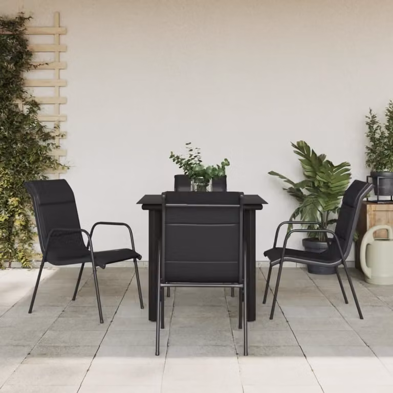 The Living Store Set da pranzo da giardino 5 pezzi in acciaio e textilene nero