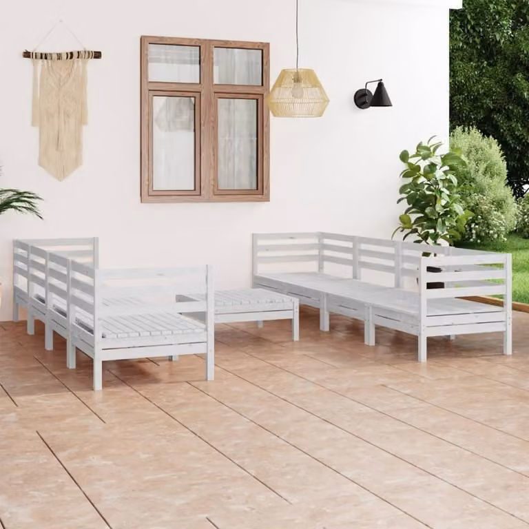 The Living Store Set salotto da giardino 9 pezzi in legno di pino massiccio bianco