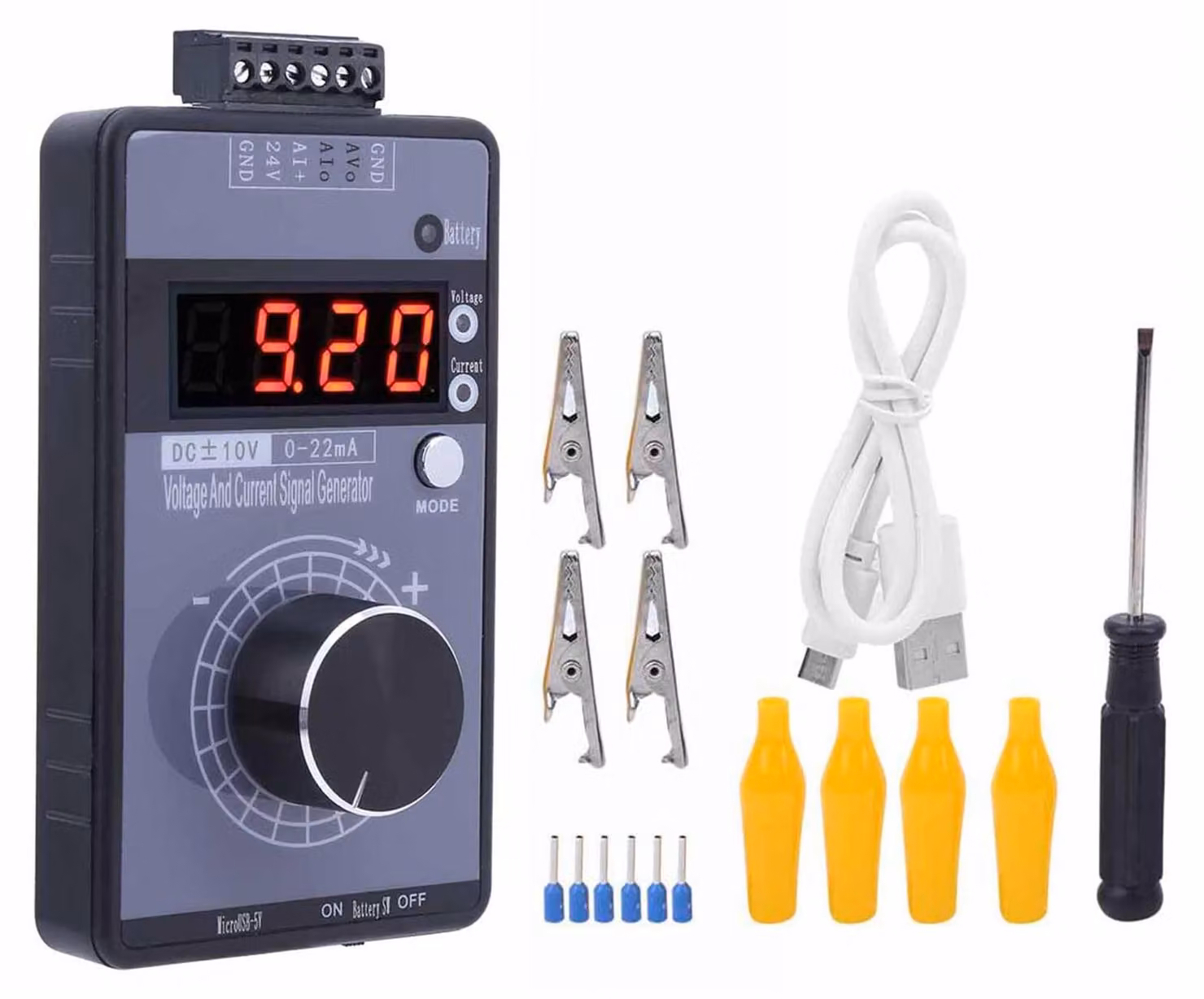 Generatore di tensione e corrente digitale 0-10V/0-22mA con simulatore analogico