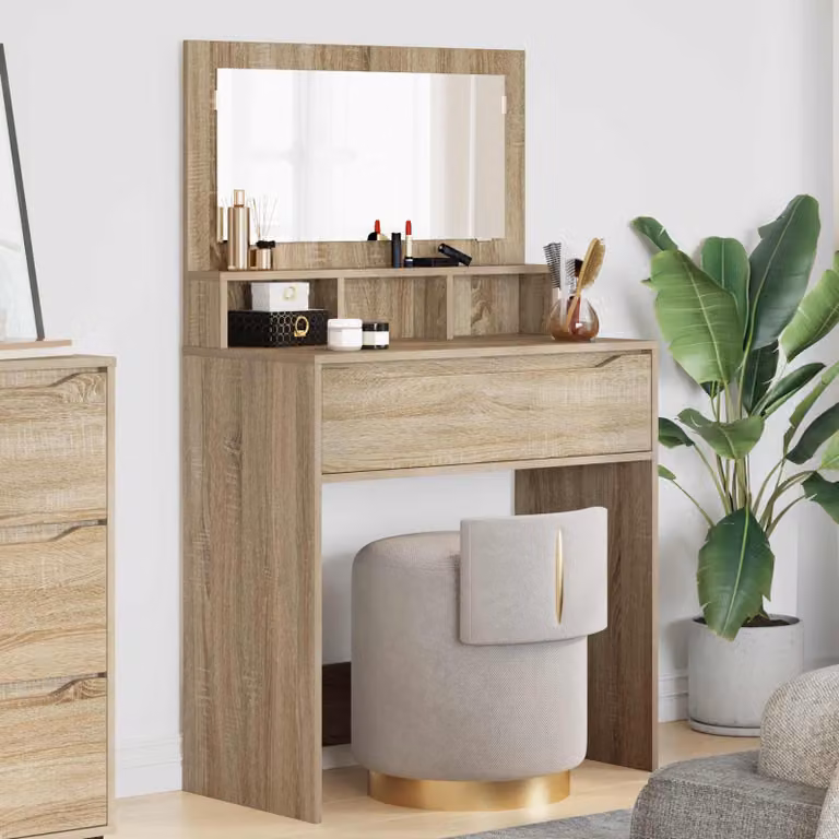 Tavolo da trucco vidaXL per camera da letto in legno color rovere, L: 135,0 cm, P: 39,5 cm, H: 80,0 cm