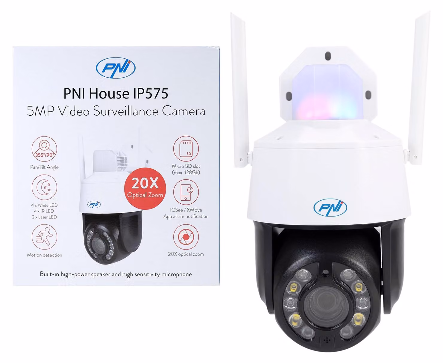 Telecamera di videosorveglianza PNI House IP575 5MP WiFi con IP, zoom ottico 20x, obiettivo varifocale