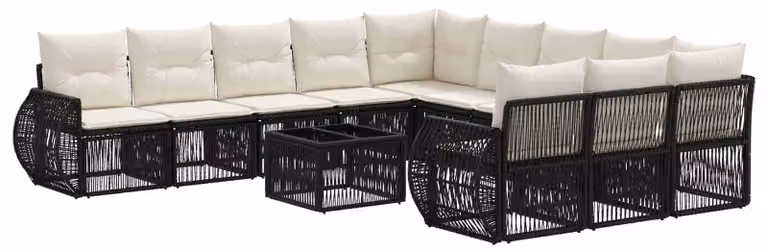 Set Divano da Giardino 12 pcs Nero e Bianco Crema polyrattan